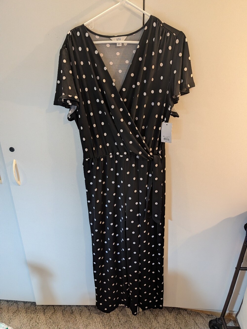 Croft & Barrow Woman's XXL Polka Dot Wrap Maxi Dress - Black with White Dots NWT